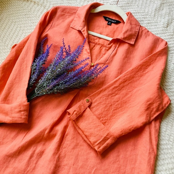 Ellen Tracy orange linen blouse SIZE M - Picture 11 of 11